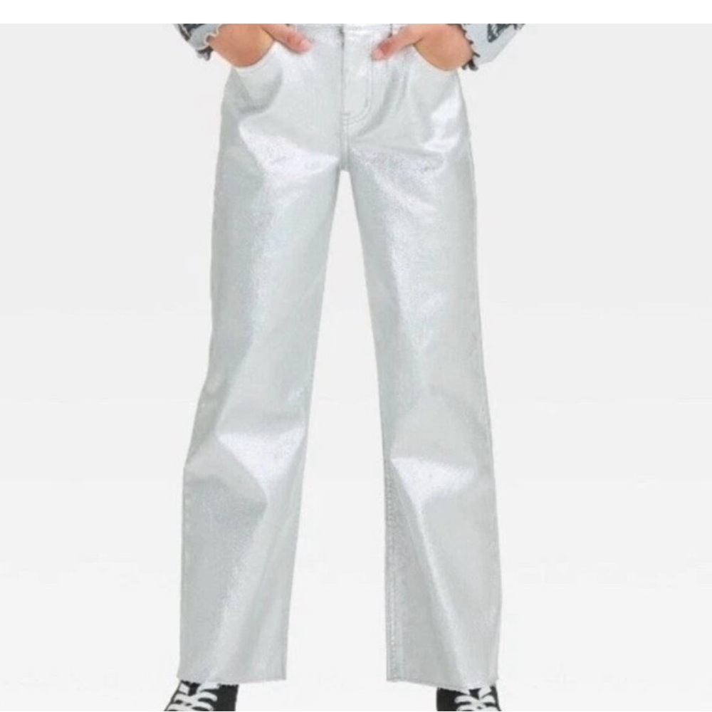 Art Class Shiny Silver Wide-Leg Pants New Size 14